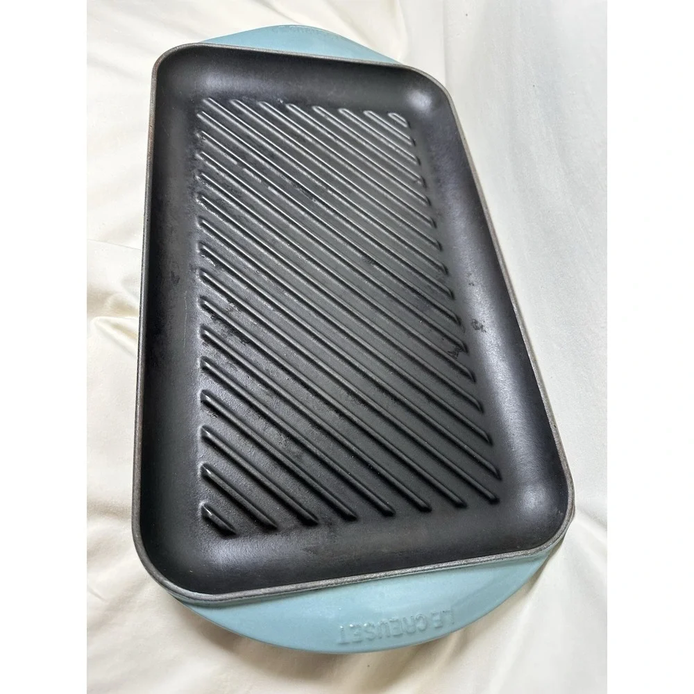 Le Creuset Cast Iron Grill Pan Caribbean Blue 40 France Double Handle